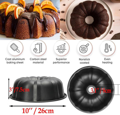 Cake Pans, 9.5'' 10'' Non-Stick Fluted Cake Pan, Heavy Duty Carbon Steel Tube Pan Baking Mold, Perfect Bakeware for Bavarois, Brownie, Jello, Flan, Meatloaf,Pudding (10'')