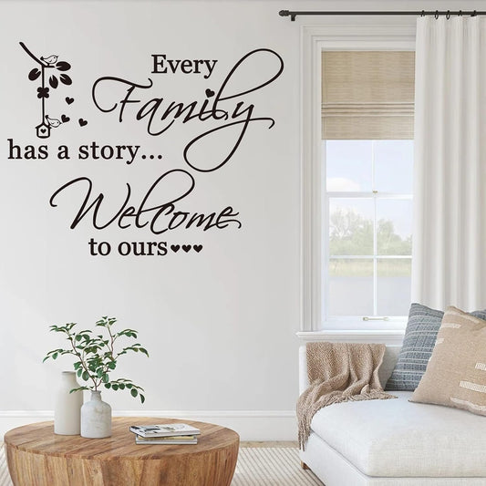 Family Wall Decor, Every Family Has a Story Welcome to Ours Quote Wall Stickers Home Decor Wallpaper, Removable Vinyl Wall Decal Art Mural for Living Room Bedroom