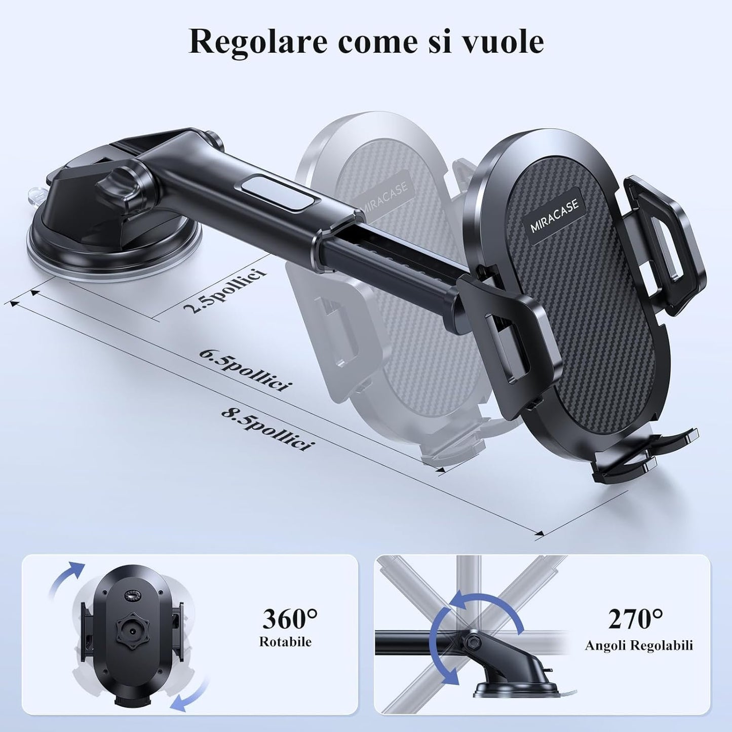 Miracase Supproto Universal Car Phone Holder, [Military Level Suction] Universal Car Phone Holder for Dashboard & Air Vent and Windshield Suitable for All Smartphones