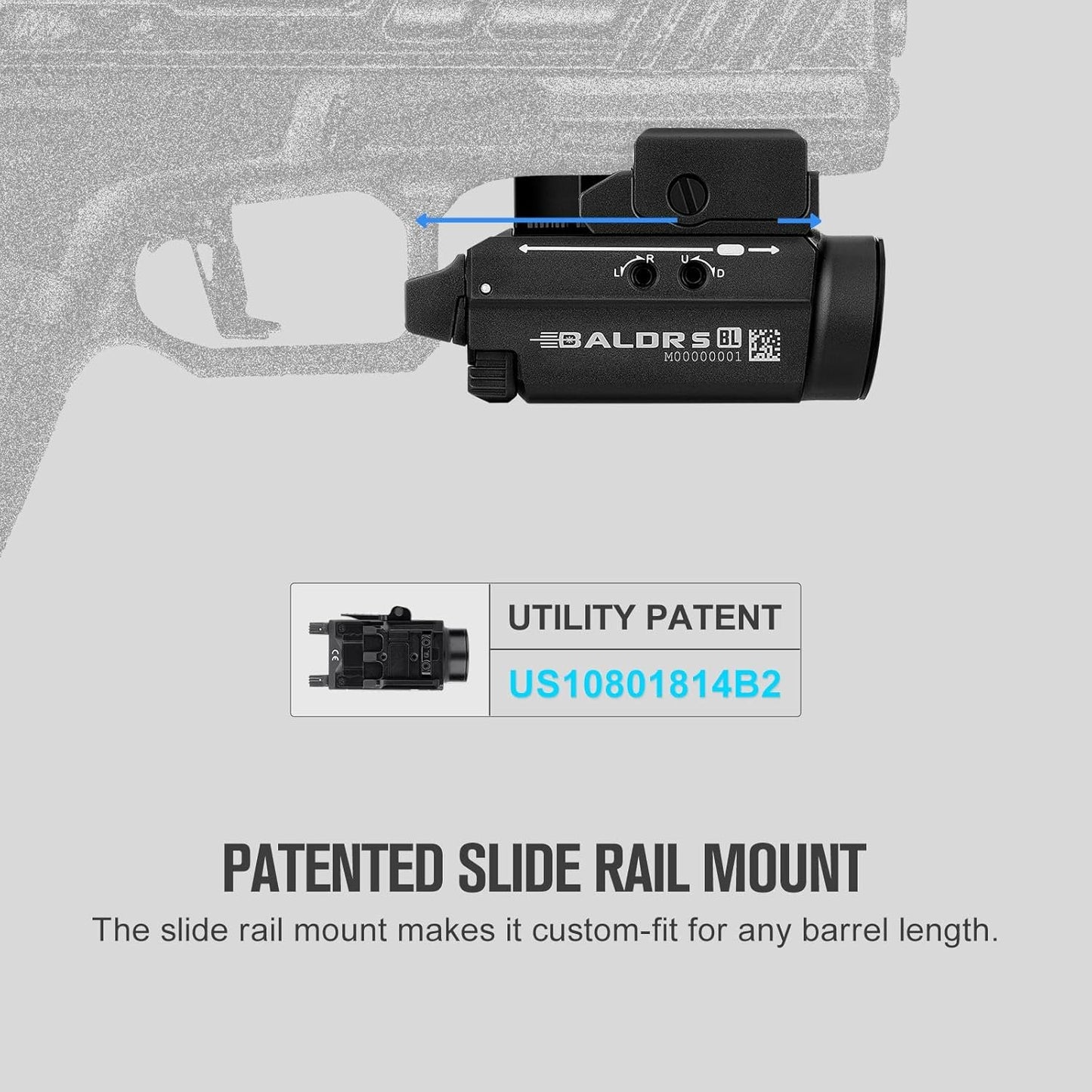 OLIGHT Baldr S BL 800 Lumens LED Rechargeable Tactical Flashlight, Compact Rail Mounted Light with Blue Beam and White LED Combo, Flashlight Compatible with 1913 or GL Rail (Black)