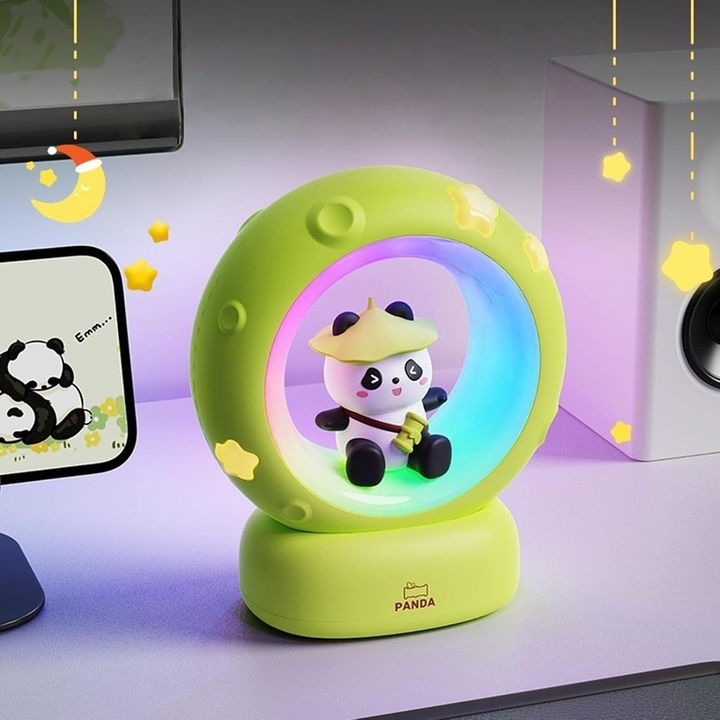 Fravsiu Night Light, Bedside Lamp, Cute Moon Panda Tap Control Cartoon Decoration 3 Livelli Brightness, Bedroom Lighting with Soft Glow Ambience, Table Lamp for Girls Teens Boys, 4.72x2inch