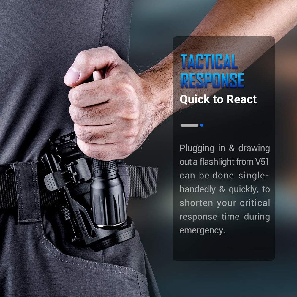 Nextorch V51 Tactical Torch Holster for Duty Belt, 360 Degree Rotation Torch Holder with Lever Side Lock System for 1"-1.25" Diameter Torch, Black