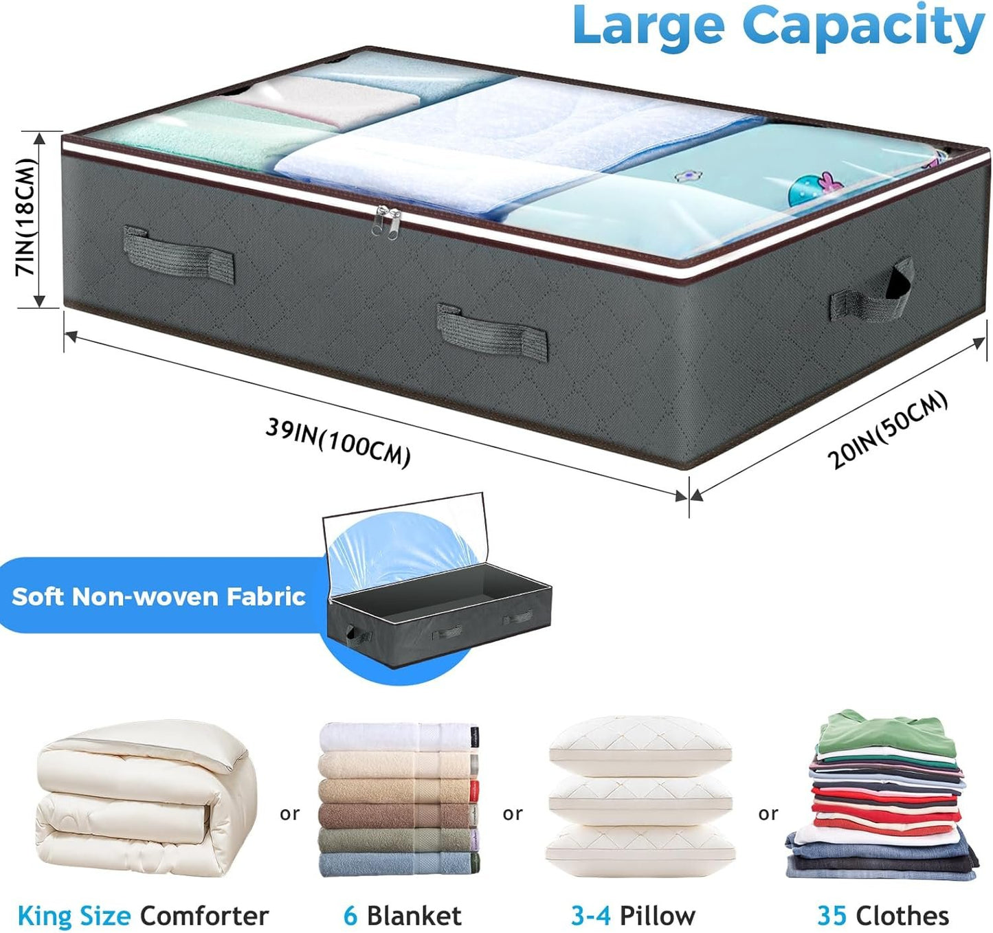 Budding Joy 90L Under Bed Storage Containers, Closet Organizers and Storage Bins, Foldable Underbed Storage Bags for Blankets, Towels, Comforter, Sweaters, Pillows, Linen Sheets, Wrapping Paper