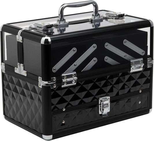 HOMCOM Professional Travel Makeup Case, Makeup Case with Removable Trays and Lock, for Women's Travel Makeup Beauty Case, 30 x 18.5 x 22 cm, Black