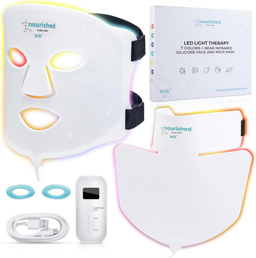 Nourished Bodynskin 7 Colors LED Face and Neck Mask with Near-Infrared - Blue, Red Light Therapy for Face - 228 LEDs - Skincare Tool for Anti-Aging