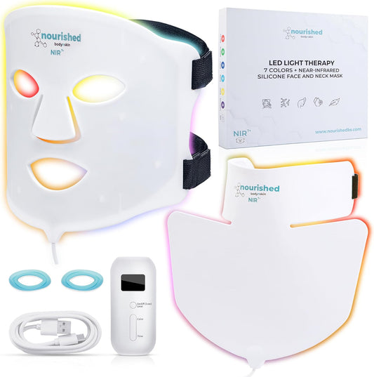 Nourished Bodynskin 7 Colors LED Face and Neck Mask with Near-Infrared - Blue, Red Light Therapy for Face - 228 LEDs - Skincare Tool for Anti-Aging
