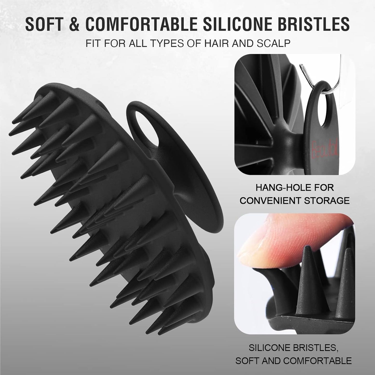 BEAUTAIL Hair Scalp Massager Shampoo Brush, Soft Silicone Head Care Scrubber and Exfoliator for Dandruff Removal and Hair Growth, Shower Washing Hair Scrub Brush Tool for Women Men Pet, 1 Pack, Black