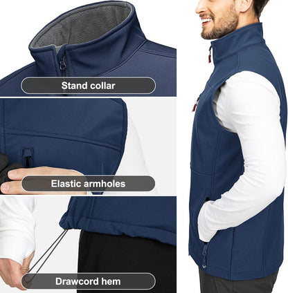 33,000ft Men's Lightweight Softshell Vest Fleece Lined Outerwear Gilet with 7 Pockets Zip Up Windproof Sleeveless Jacket Lightweight Outdoor Work Vest for Travel Golf Running Hiking