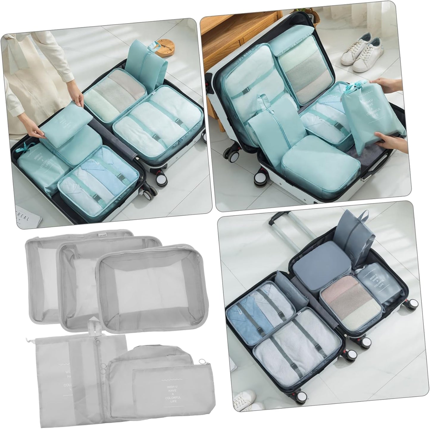 WESIEVYA 7pc Travel Packing Cubes Luggage Organizer Bag Set for Clothing Shoes Toiletries Home Organization Fade-resistant