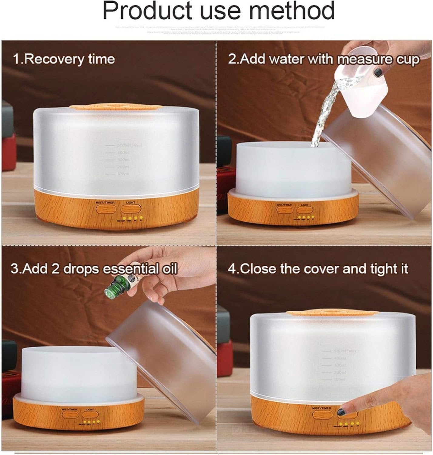500Ml Essential Oil Diffuser Remote Control Aroma Mist Ultrasonic Air Humidifier 4 Timer Settings Led Night Light