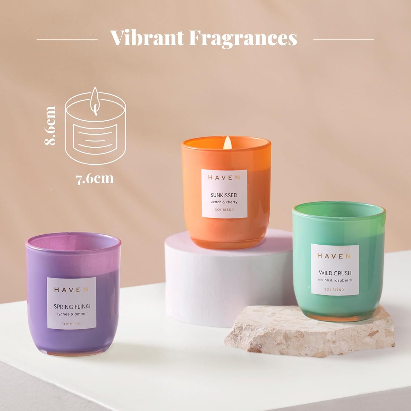 Haven Lychee & Amber Scented Soy Blend Candle - Natural, Non-Toxic, Long-Lasting Burn in Purple Glass Jar for Home Decor & Aromatherapy