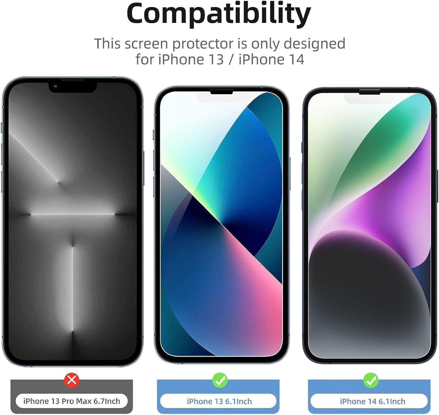 NEW'C 3 Pack Designed for iPhone 14, iPhone 13, iPhone 13 Pro Screen Protector (6.1 inches), Tempered Glass,Case Friendly Scratch-proof, Bubble Free, Ultra Resistant