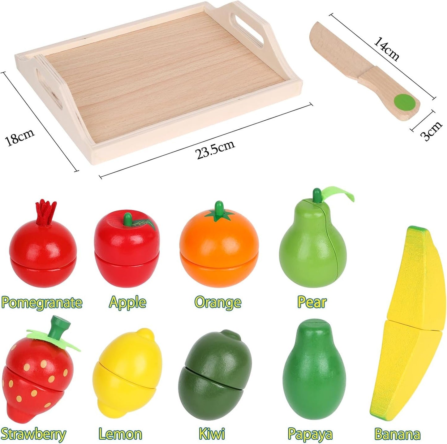 CARLORBO Wooden Toys for 2 Year Old- Pretend Play Food Set for Kids Play Kitchen,9 Cuttable Toy Fruit and Veg with Wooden Knif and Tray,Gift Idea for Boy Girl Birthday