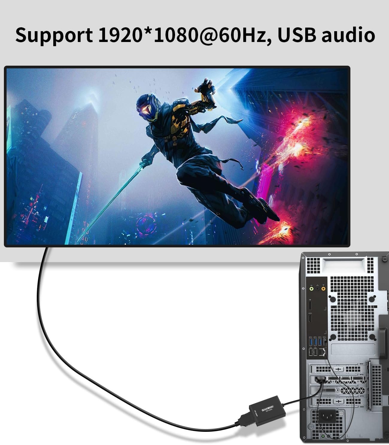 VGA to HDMI Adapter with USB Audio, 1080P@60Hz VGA Source to HDMI Display Converter Male to Female for Old Computer, Laptop to Monitor, Projector
