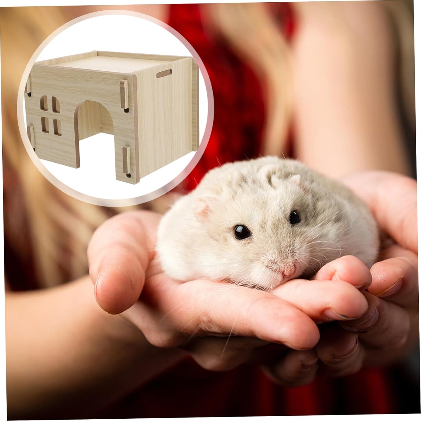 Milisten Cozy Wooden Hideout for Small Pets Multifunctional Hamster House with Feeding and Watering Area Secure Design for Rabbits Guinea Pigs Hedgehogs and Chinchillas