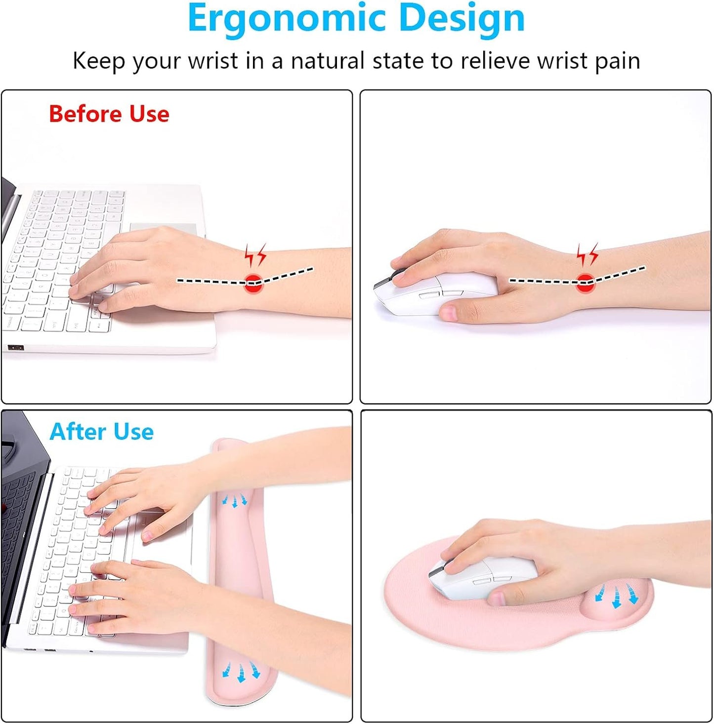 Dapesuom Keyboard Wrist Rest and Mouse Pad with Wrist Support, Cute Memory Foam Cushion for Keyboard and Mouse Set, Ergonomic Desktop Pad Rests with Non Slip Base for Easy Typing & Pain Relief,Pink