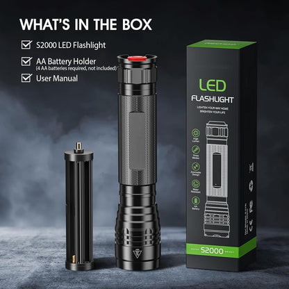 AHAORIGIN Powerful LED Torch Flashlight S2000, High-Powered 2000 High Lumens Torch with 3 Modes, Zoomable, Water Resistant Flashlight for Home, Camping, Emergency, Hiking, Outdoor