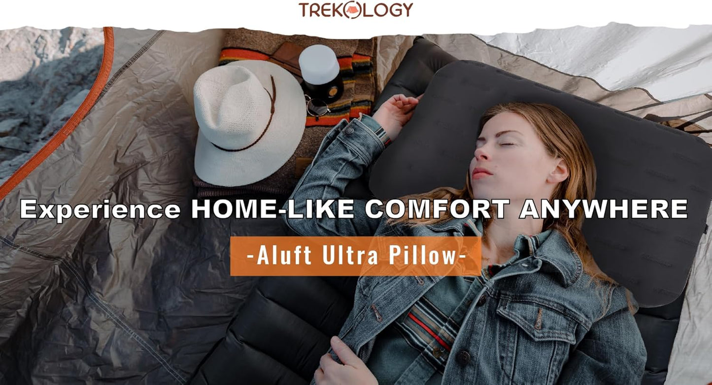 TREKOLOGY Large Inflatable Camping Pillow – Home-Sized Comfort for Outdoor Adventures | Portable, Easy-to-Inflate, Ideal for Camping, Backpacking, and Travel | Aluft Ultra