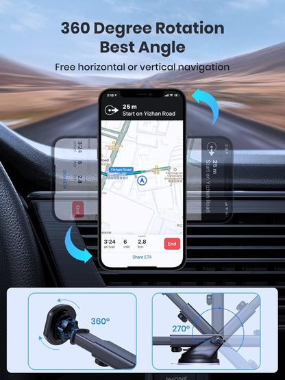 TOPK Magnetic Car Phone Holder for Windshield and Dashboard, [Strong Suction] Adjustable Long Arm Phone Holder with Stronger Magnet for Mobile Phones
