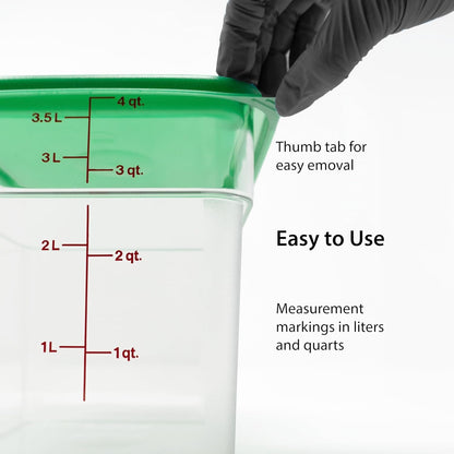 Cambro 4 Qt Food Storage Containers with Green Lid – Set of 2 in Clear for Industrial and Kitchen Use, Pantry Organization, Baking Ingredients and Sous Vide
