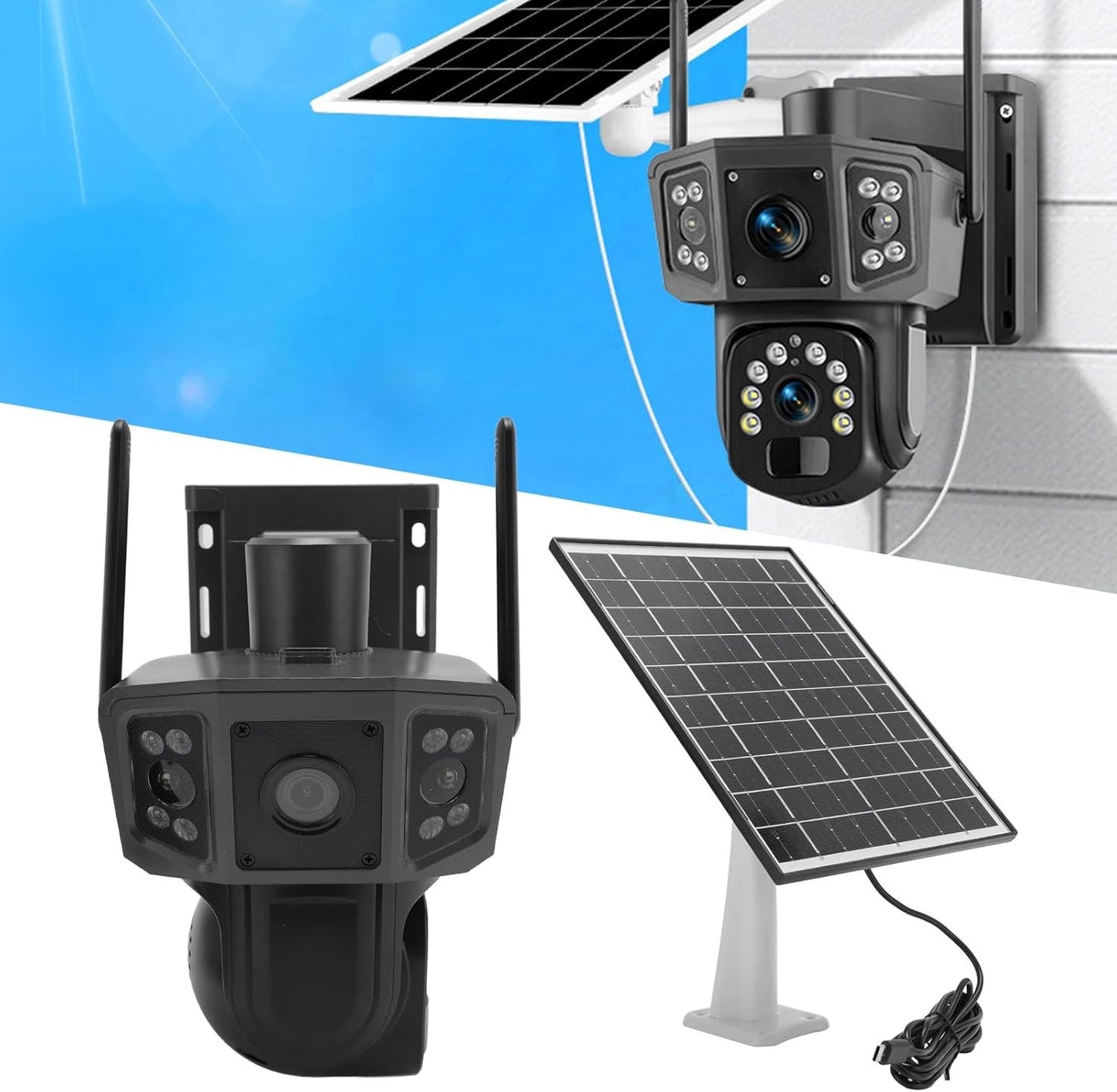 4K Security Camera with Solar Panel, WiFi 4G, Dual Lens, Color Night Vision, 2 Way Talk, 360Â° Pan 90Â° Tilt, Auto Tracking, Motion Detection, 8000mAh for Outdoor Use