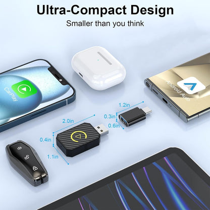 Mini Android Auto Wireless Adaptor&Wireless CarPlay Adaptor Convert Factory Wired to Wireless CarPlay Dongle, USB Carplay Box for iOS 12+/Android 11+ No Delay