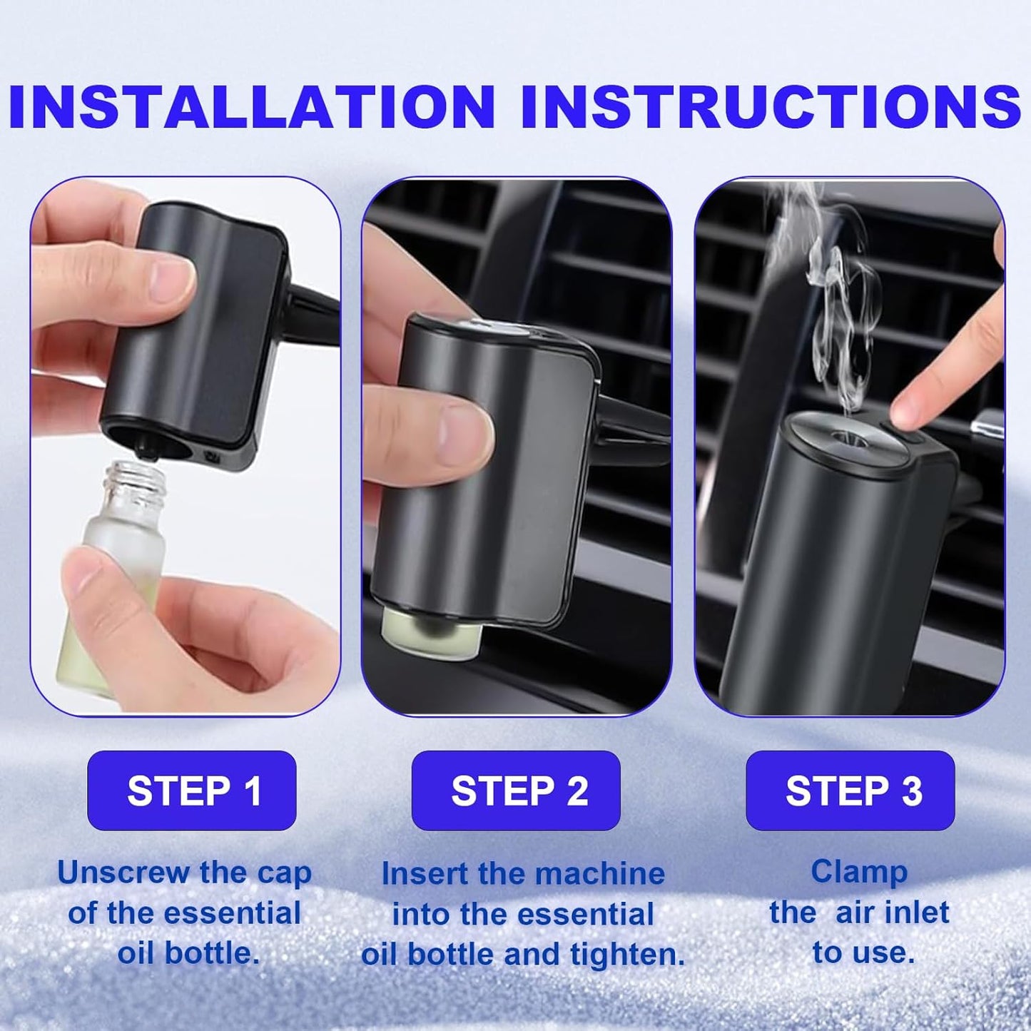LWW Smart Car Air Freshener, 3 Levels of Adjustable Intensity, Aroma Rechargeable Aroma Diffuser, Adjustable Aroma Diffuser, 220mAh Built-in Fresh+Intense+Ocean Flavour