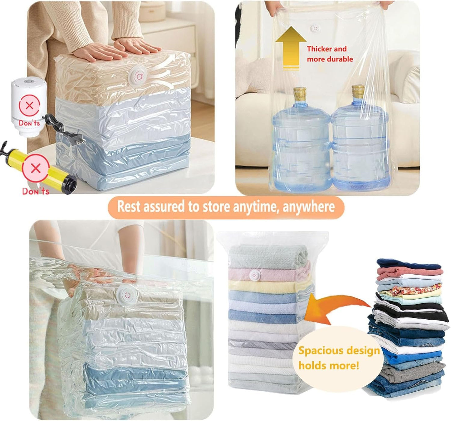 4-Pack Heavy-Duty Vacuum Storage Bags, No Pump Needed Space Saver Bags,luggage packing organizers - Extra Thick 3D Compression Bags for Travel, Home, Moving, Clothes, Bedding (Jumbo)