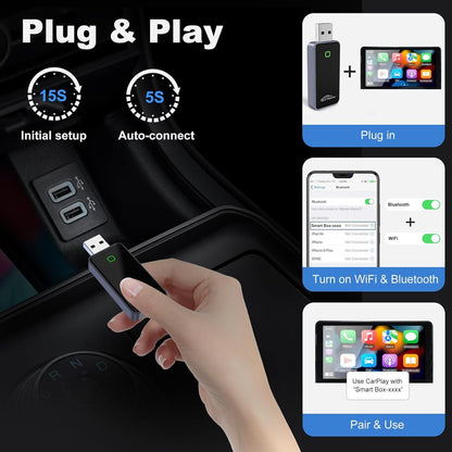 2-in-1 Wireless CarPlay Adapter for iPhone & Android - Bluetooth 5.4 & Dual-Band WiFi - Plug & Play - Stable -20°C Cold Weather Performance - Zero Delay Steering Wheel Control with USB-C Adapter
