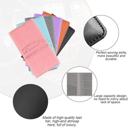 Car Registration and Insurance Card Holder, PU Glove Box Essential Documents Paperwork Driver License Organizer for Car, Wallet Case Auto Vehicle Truck Accessories for Women and Men（Rose Gold）
