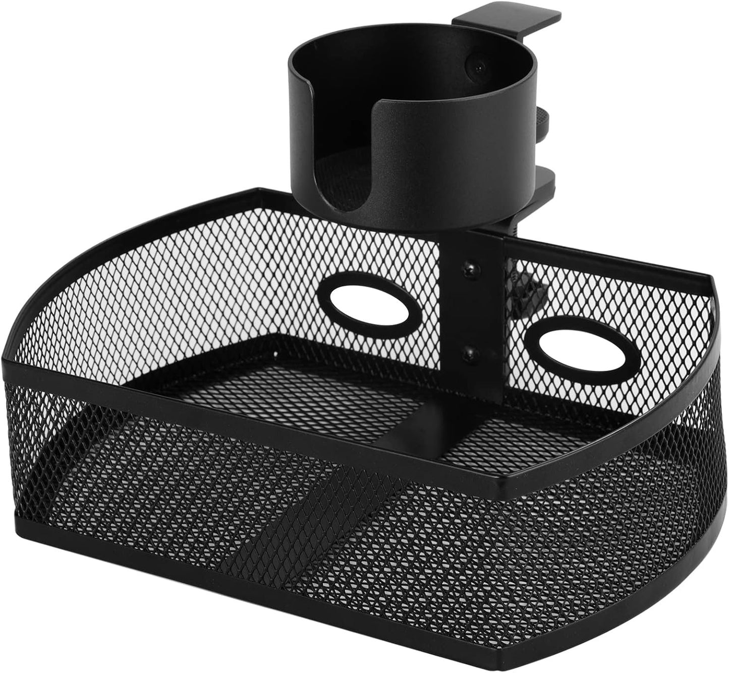 AnExer Under Desk Storage, Desk Cup Holder, 360 ° Rotary Desk Storage Organizer, C-clamp Mounting and Do Not Hurt The Table- Reduce Desk Clutter with Office Desk Basket & Clip on Cup Holder (Black)