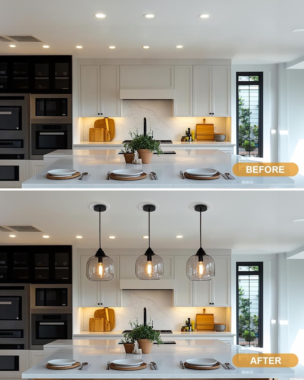 YIIZON R5 and 6 Recessed Can Light Conversion Kit, Fixture Upgrade, Pendant & Hanging Light, Ceiling Fan Compatible, 7¾ Inch Flat Steel Ceiling Medallion, White Finish