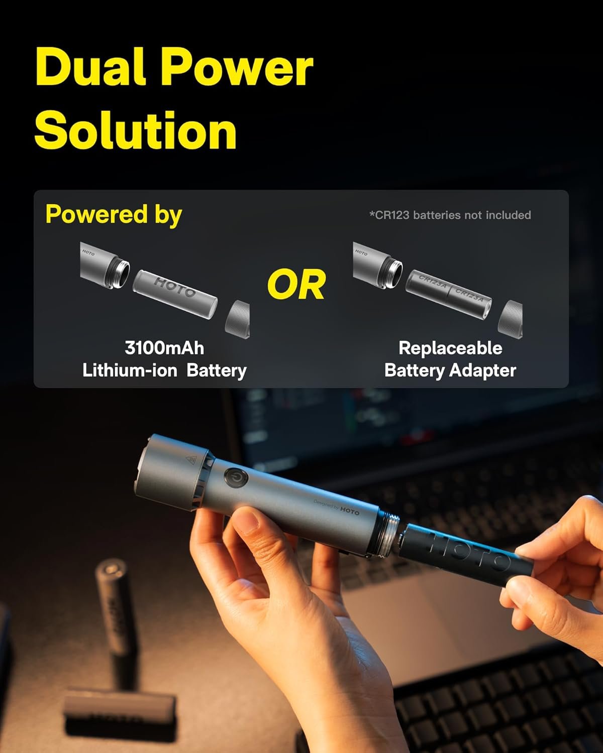 HOTO Flashlight High Lumen, Tactical Flashlight Self Defence, Rechargeable LED Torch with Clip, IP68 Waterproof, 5 Modes, USB-C Charging, Ideal for Emergency/Camping/Hiking/Climbing