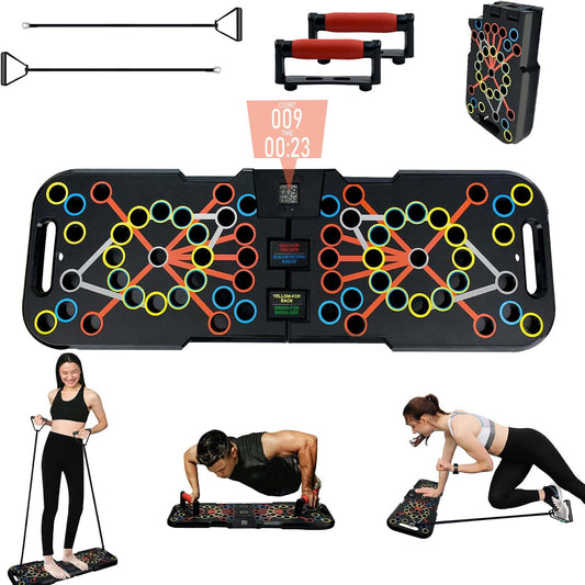 Surplex 41 in 1 Push Up Rack Board Fitness Gear Power Press Push Up Bracket System Workout Training Gym Exercise Rack for Body Building Training with Resistance Band & Smart Counter