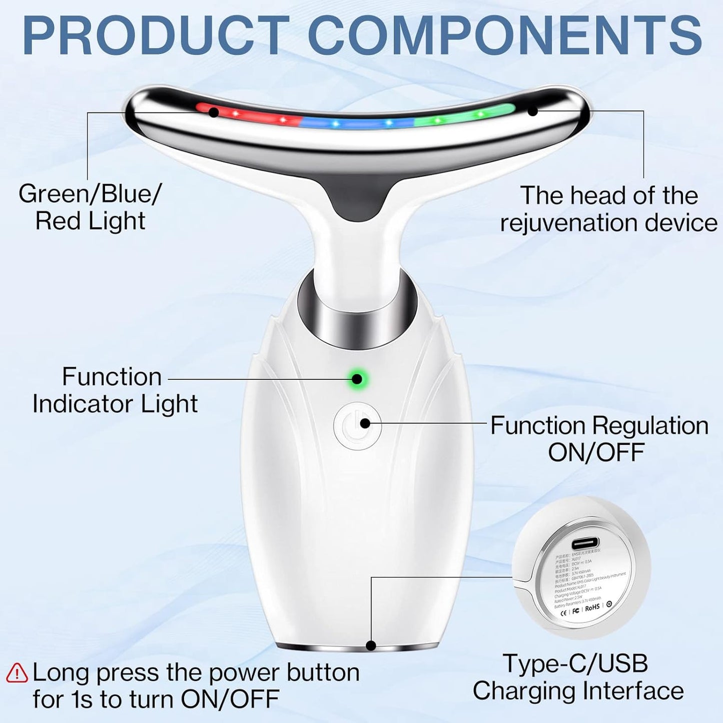 Face Massager, 3-in-1 Anti Wrinkles Facial and Neck Massager, Face Sculpting Tool, Electric Face Neck Lifting Massager with 45 ±5℃ Heat & 3 Massage Modes Skin Care, Improve,Tightening and Smooth