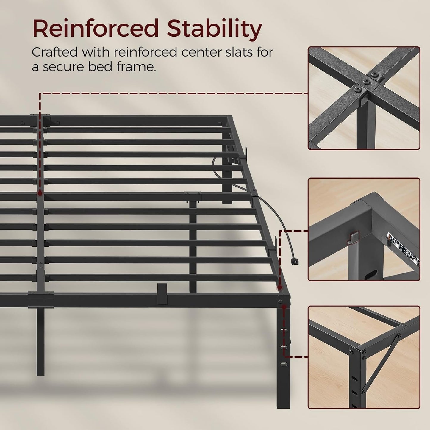 MAHANCRIS Bed Frame, Full Bed Frame with Charging Station and LED Lights, Heavy Duty Metal Slats, Bed Frame Platform Full Size No Box Spring Need, Easy Assembly for Full Beds, Black BFHB137E01