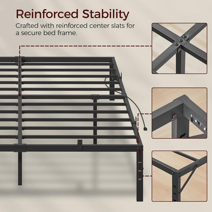 MAHANCRIS Bed Frame, Full Bed Frame with Charging Station and LED Lights, Heavy Duty Metal Slats, Bed Frame Platform Full Size No Box Spring Need, Easy Assembly for Full Beds, Black BFHB137E01