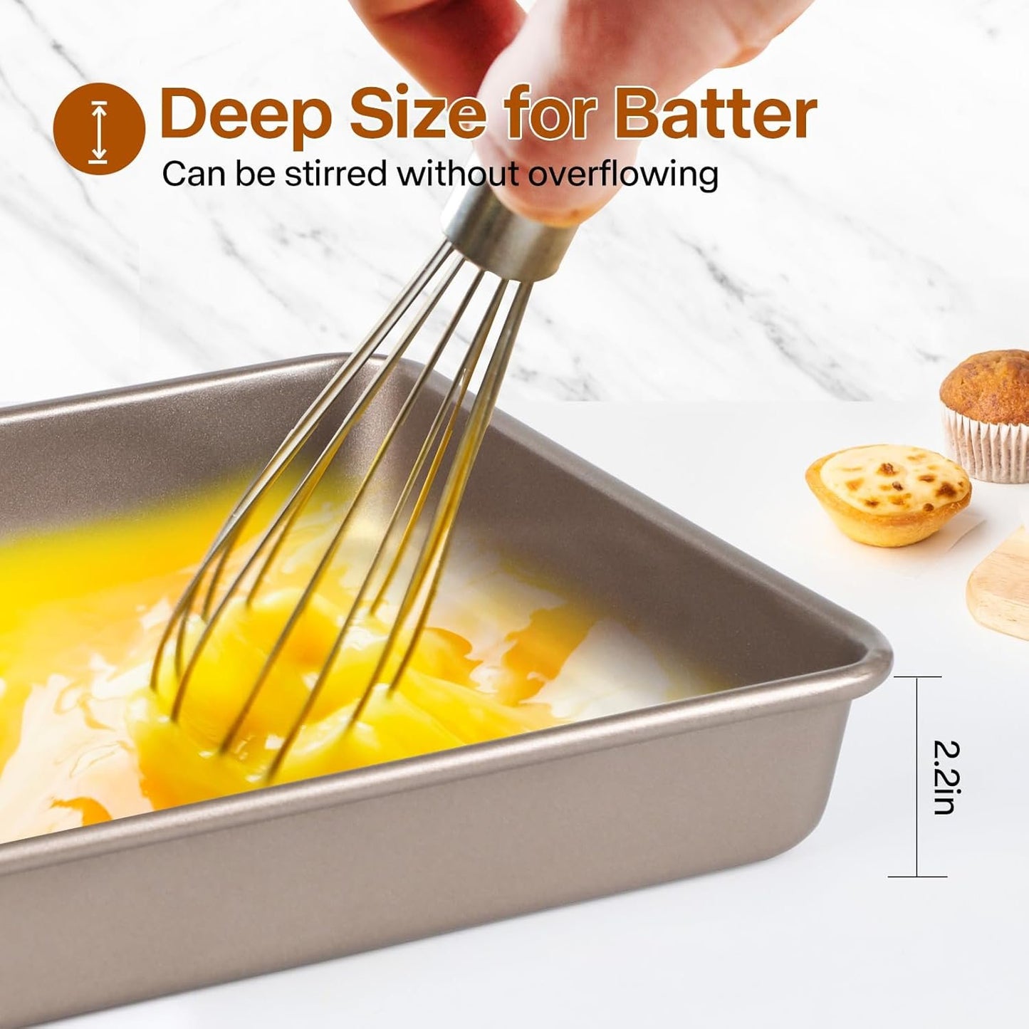 Barlket 3-Pieces Rectangle Cake Pan, Deep Baking Pans Set, Nonstick Roasting Pans Set for Thanksgiving Christmas, 9/11/13 Inch, Toaster Oven Tray Bakeware Set, Lasagna Pan Deep Size, Heavy Duty, Gold