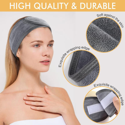 SINLAND Spa Headband for Women 3 Counts Adjustable Makeup Hair Band with Magic Tape,Head Wrap for Face Care Makeup and Sports