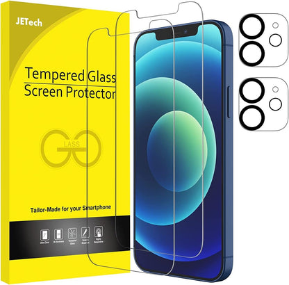 JETech Screen Protector for iPhone 12 6.1-Inch with Camera Lens Protector, Tempered Glass Film, 2-Pack Each