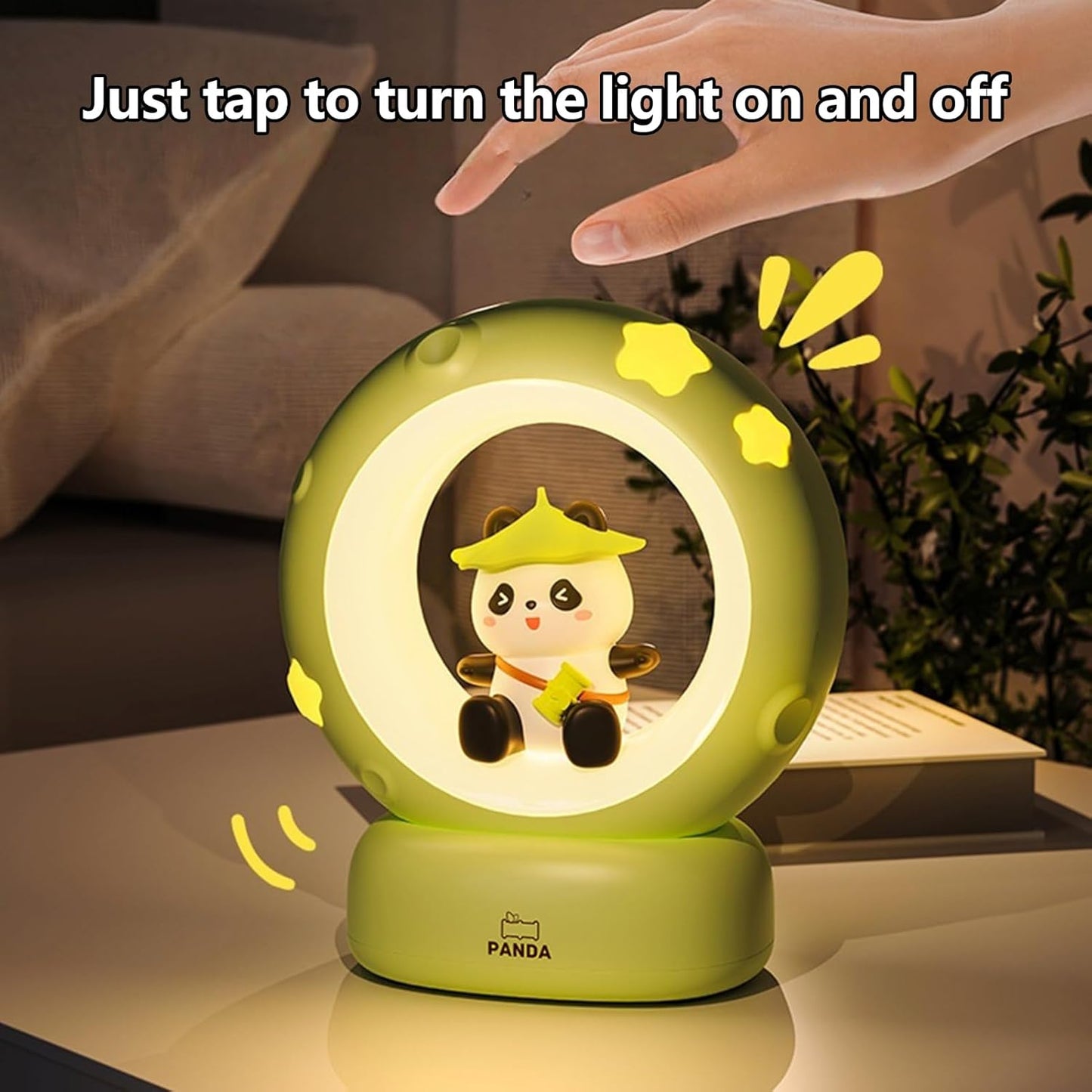 Fravsiu Night Light, Bedside Lamp, Cute Moon Panda Tap Control Cartoon Decoration 3 Livelli Brightness, Bedroom Lighting with Soft Glow Ambience, Table Lamp for Girls Teens Boys, 4.72x2inch