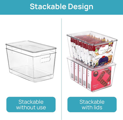 Vtopmart 6 Pack Clear Stackable Storage Bins with Lids, Large Plastic Containers with Handle for Pantry Organizer,Perfect for Bathroom,Cabinet,Kitchen,Fridge,Closet Organization