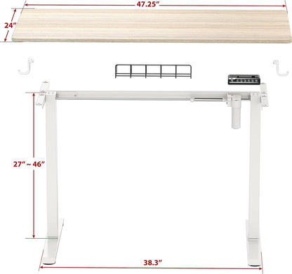 SHW 48-Inch Electric Height Adjustable Sit to Stand Desk with Hanging Hooks and Cable Management, 122 x 60 cm, Maple