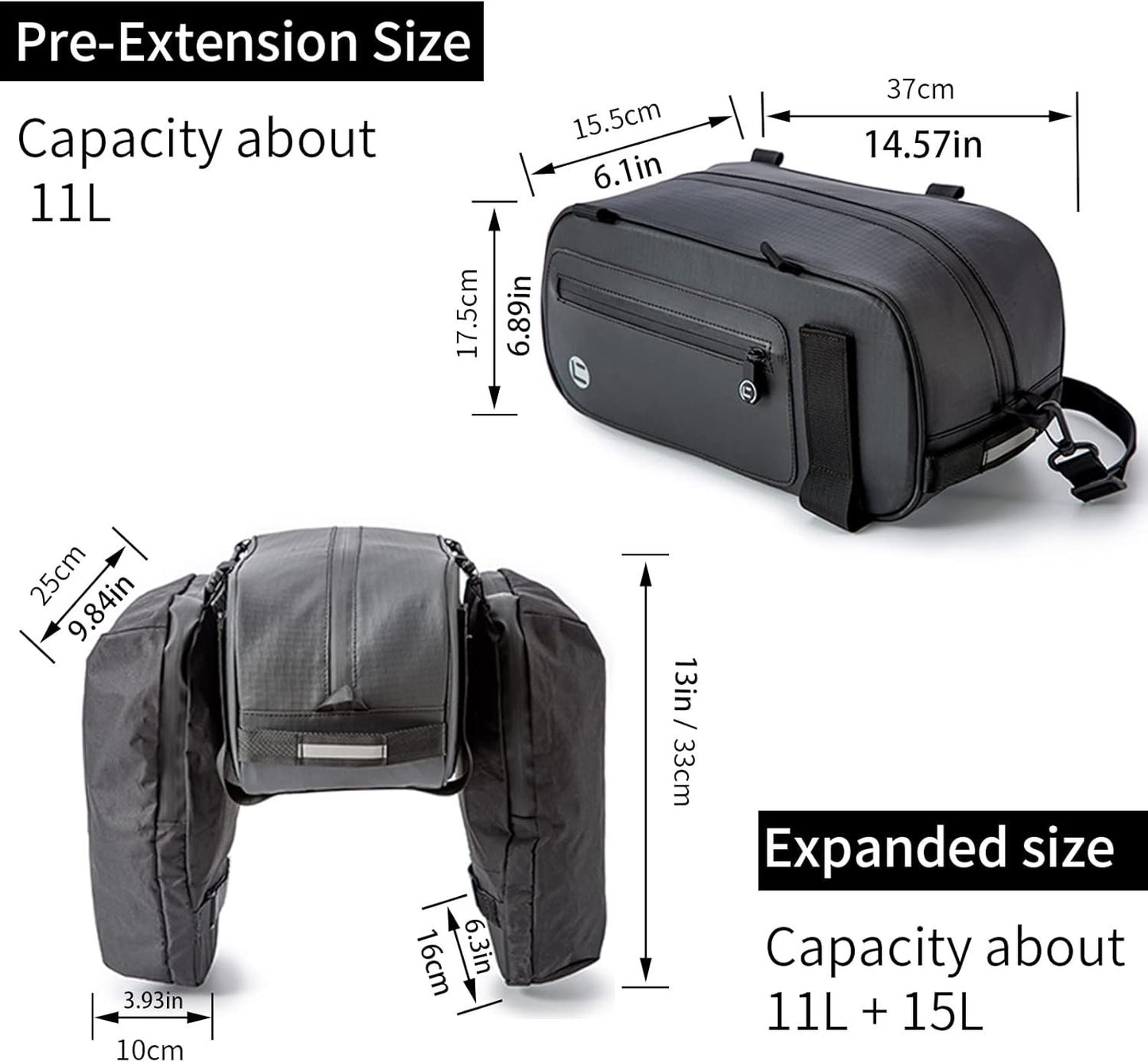 HuiJuKeJi Bike Trunk Bag Bicycle 26L Storage Pannier Saddle Bag Multifuction Rear Bike Cargo Rack Bags with Reflective Strips Waterproof Travel Accessories Expandable Luggage Trunk Bag for Cycling