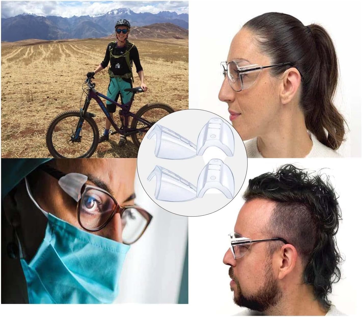 2 Pairs Safety Glasses Side Shields, Eye Protection,Flexible Clear Anti-Slip On Clear Side Shields Fits Small to Medium Eyeglasses