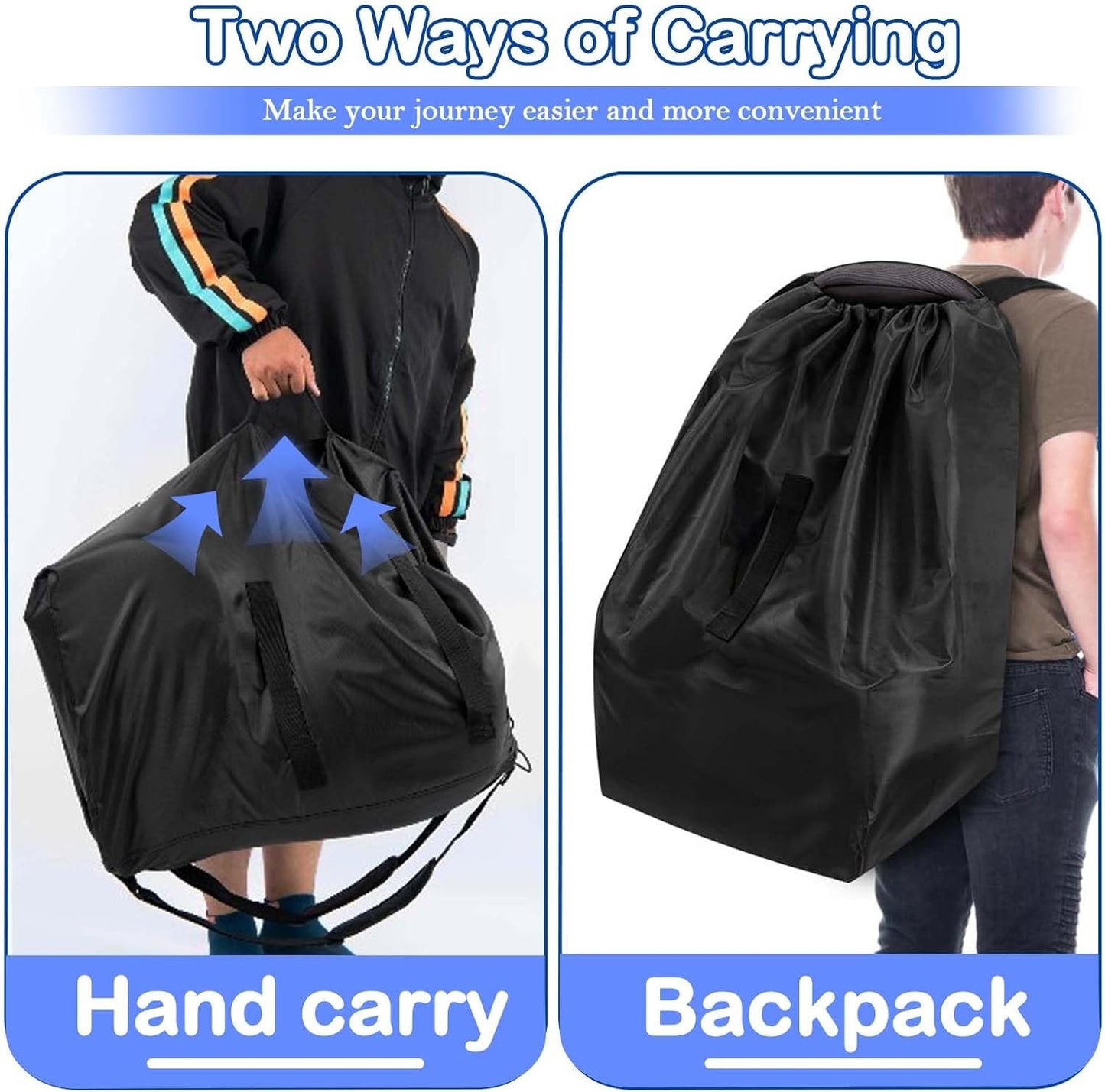 Baby Car Seat Travel Bag,Dust Water Resistant Easy Carry Gate Check Airport Protector Bag, Fits Convertible Car Seats, Booster Seat, Infant Car seat Gate Check Bag Cover for Airplane (Black)
