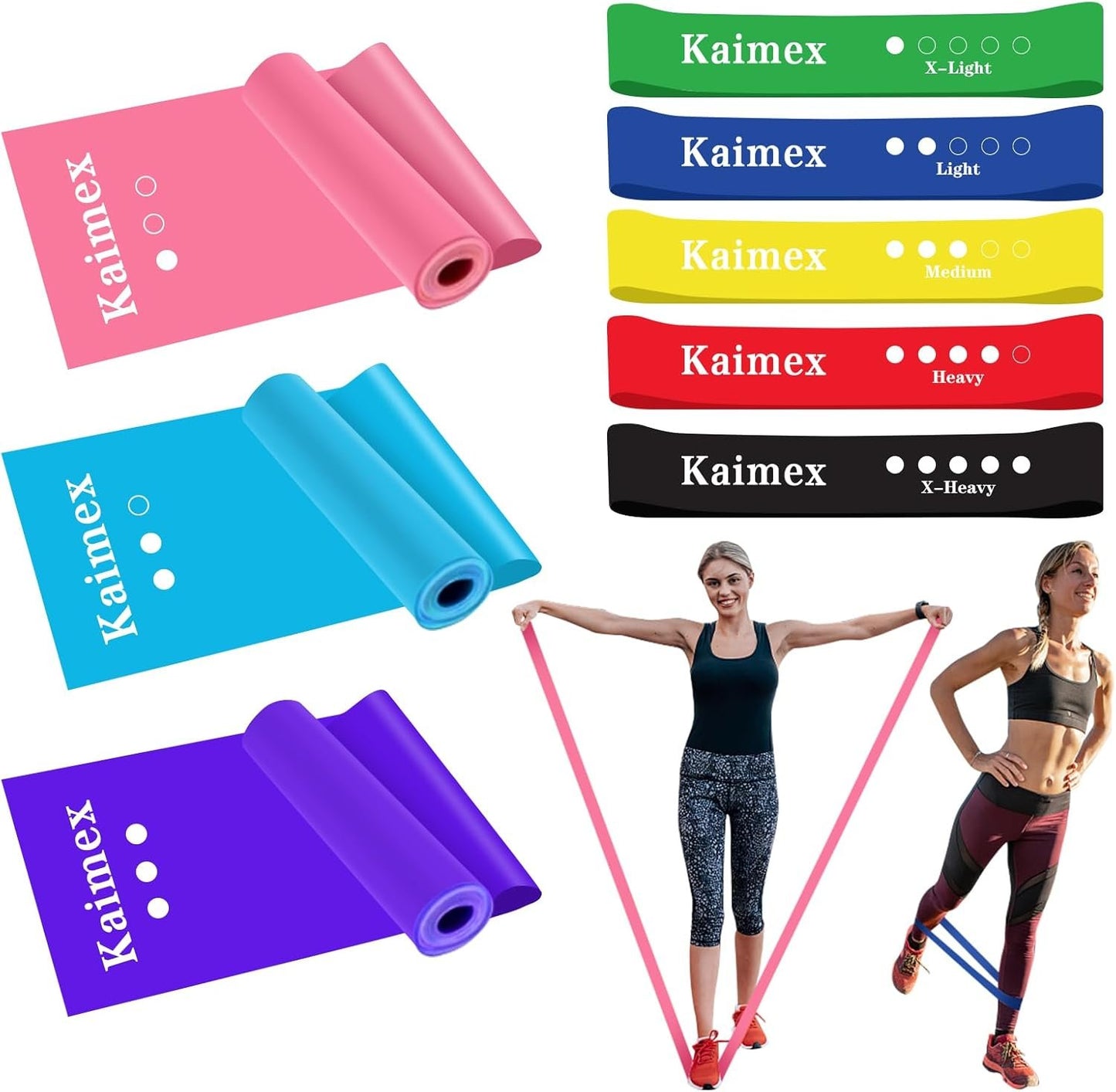 Kaimex Resistance Bands for Working Out 8 Pack Stretch Bands for Exercise Workout Bands for Physical Therapy Elastic Bands for Women,Yoga,Leg,Butt