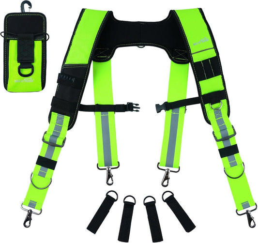 MELOTOUGH Reflective Safety Work Suspenders - Padded, Adjustable, Hi Vis Tool Belt Suspenders for Carpenter/Electrician/Roofing/Framers (High Visibility)