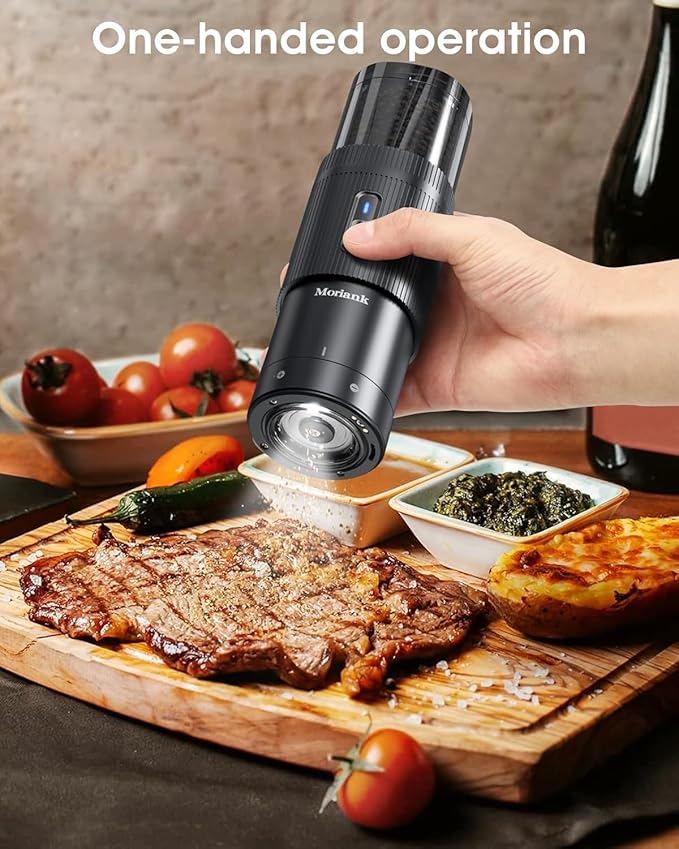 Upgraded Larger Capacity Electric Salt and Pepper Grinder Set, Rechargeable Salt and Pepper Grinder Set with a Brilliant Charge Base, Adjustable Coarseness, Efficient Kitchen Gadgets, Iron Gray