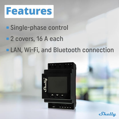 Shelly Pro Dual Cover/Shutter PM | LAN, Wi-Fi and Bluetooth Connection Professional DIN Rail Smart Dual Cover/Shutter Controller with 2 16 A Covers | Home Automation